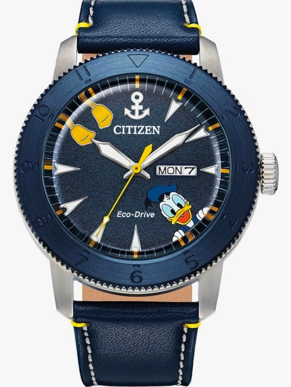 Disney  Eco-Drive Men's Disney Donald Duck Watch, Blue IP Stainless Steel